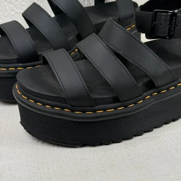 Dr. Martens Blaire Quad Platform Gladiator Sandals Black Hydro Leather Size 9 - Picture 3 of 13